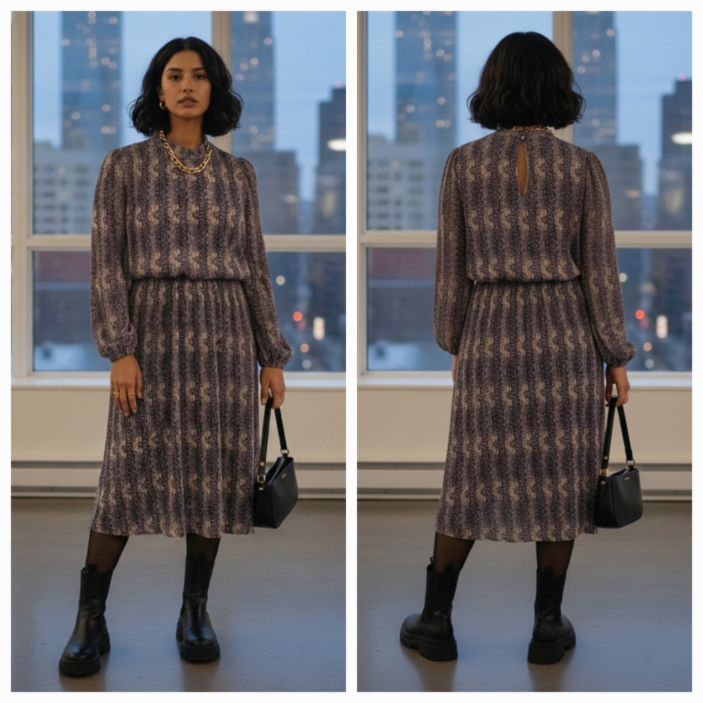 NWOT Mark & Spencer 16 Modern Contemporary Python Plisse Silky Knit Midi Dress